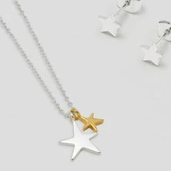 Estella Bartlett Sale Two Tone Double Star Necklace And Star Earrings Gift Set