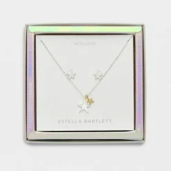 Estella Bartlett Sale Two Tone Double Star Necklace And Star Earrings Gift Set