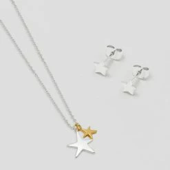 Estella Bartlett Sale Two Tone Double Star Necklace And Star Earrings Gift Set