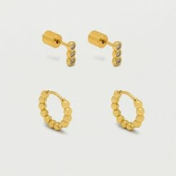 Estella Bartlett Mixed Beaded Hoop And CZ Droplets Stud Earrings Set