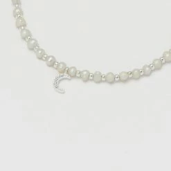 Estella Bartlett Pave Set CZ Moon And Pearl Beaded Amelia Bracelet
