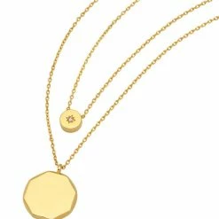 Estella Bartlett Jewellery Double Chain CZ Slider And Disc Necklace